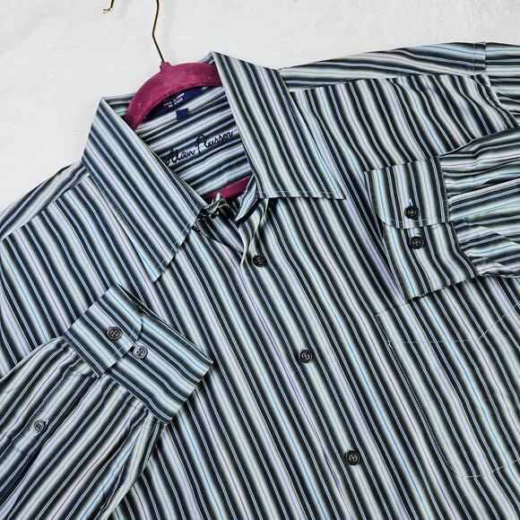 Alan Flusser Other - Alan Flusser XL Striped Dress Shirt Button UP Blue Green Cotton Men Professional